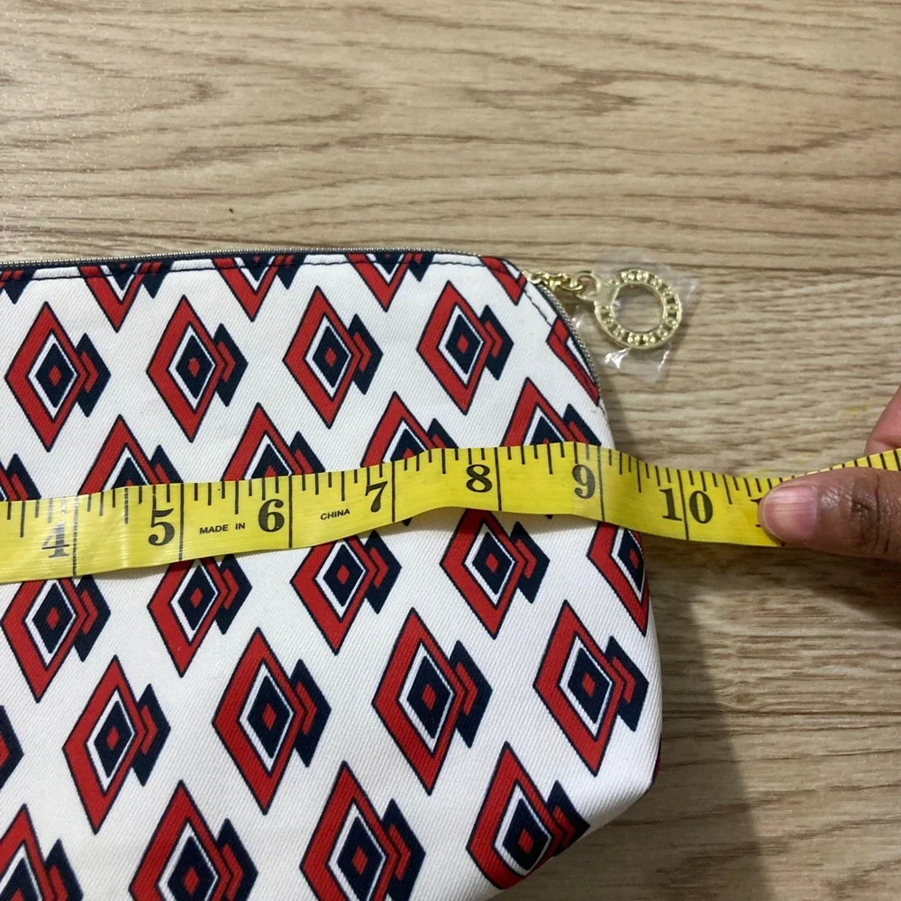 Estee Lauder Makeup Bag Womens Large Red White Blue Geometric Tapestry NEW‎
